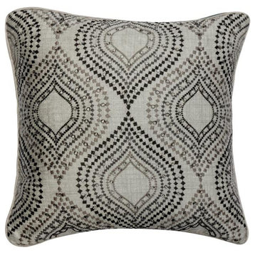 Decorative 22"x22" Crystals Grey Jacquard Pillow Covers - Majestic Glory