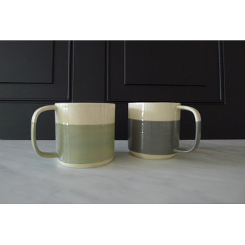Mint and Gray Stripe Mugs, Set of 2