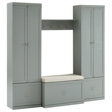 Harper 4-Piece Entryway Set With Bench, Shelf, and Pantry Closets, Gray/Creme