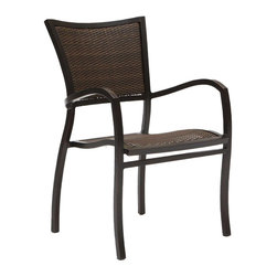 Aire Transitional Woven Resin Wicker Stacking Arm Chair by Summer Classics - Outdoor Dining Chairs