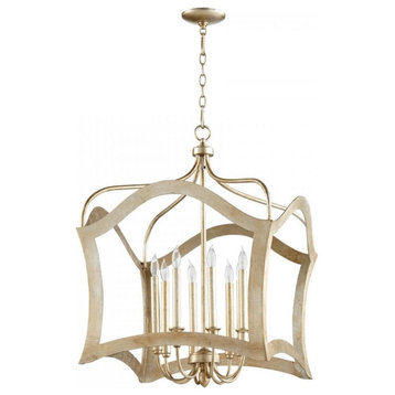 Aged Silver Leaf Milan 8 Light Pendant with Shade