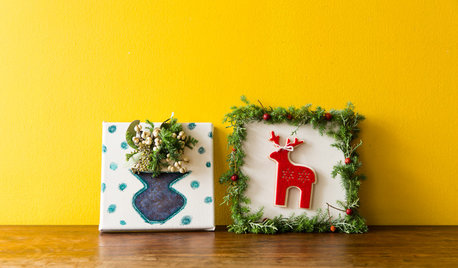 簡単ハンドメイド:グリーンひと枝とクリスマスオーナメントで作るキャンバスアート