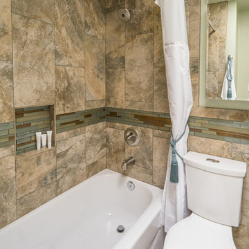 Serra Mesa Bathroom Remodel with Travertine Tile Walls