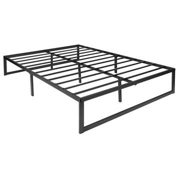 Modern Platform Bed, Solid Steel Frame With Sturdy Slats Support, Black, Full