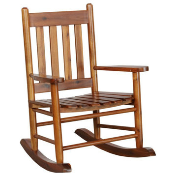 Coaster Transitional Wood Slat Back Youth Rocking Chair in Brown