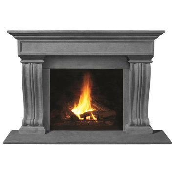 Fireplace Stone Mantel 1111.536 With Filler Panels, Gray, With Hearth Pad