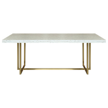 Karie Dining Table, Brushed Gold Finish and Ash Veneer Top