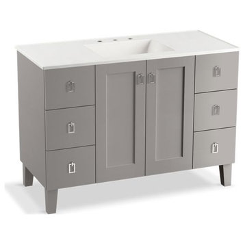 Poplin 48" Bathroom Vanity Cabinet With Legs, 2 Doors, 6 Drawers, Mohair Gray