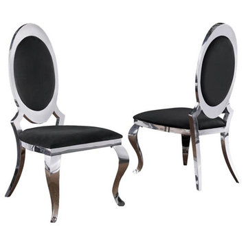 Maklaine Classy Round Back Black Velvet Side Chairs with Silver Legs (Set of 2)
