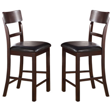 Hight Chair With Faux Black Leather Seat, Dark Brown(Set of 2)
