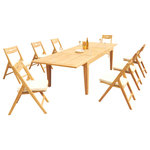 Teak Deals - 9-Piece Outdoor Teak Dining Set: 122" Rectangle Table, 8 Surf Folding Arm Chair - Set includes: 122" Double Extension Rectangle Dining Table and 8 Folding Arm Chairs.