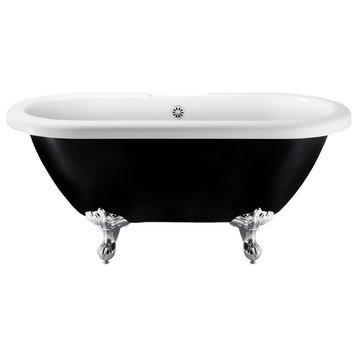59" Streamline N1120CH-WH Clawfoot Tub and Tray With External Drain