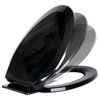 Black Elongated Toilet Seat with Non Slip Oval Seat Bumpers and Adjustable Hinge