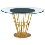 Armen Living - Veronica 48" Round Glass Tabletop Gold Stainless Steel Base Dining Table - Make a chic and sophisticated statement with the Veronica Round Dining Table with a Glass top, Walnut Panel, and Metal base by Armen Living. With minimalistic and industrial notes, our dining table invokes a chic and contemporary tone in any room. Its glass tabletop is rests on a round walnut veneer panel for a beautiful contrast of materials. The conical base achieves a sleek and airy presence within its metallic detailing. The Veronica dining table serves as a stunning centerpiece for your kitchen, dining, or living space, and its round shape creates a natural hub for inclusive conversations and activities. With a diameter of 48", this dining table can comfortably seat up to 4 people. It offers plenty of aesthetic appeal and comfort to your intimate dinners and family gatherings. This dining table is constructed with high-quality materials and craftsmanship to offer style and functionality for years to come. The Veronica Round Dining Table is available in a Glass tabletop and Walnut Panel with a Black Iron, Brushed Stainless Steel, or Gold Stainless Steel base to effortlessly complement your home.