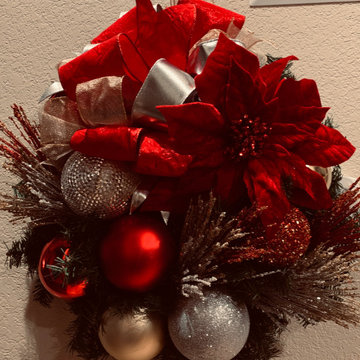 Christmas joy with sparkle!  Bows, ribbons and glass ornaments!
