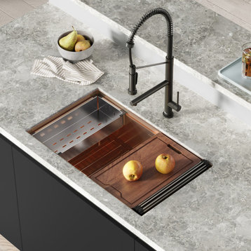 Tourner 32x19 Stainless Steel, Single Basin, Undermount Kitchen Sink, Rose Gold