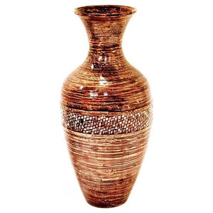 Terry 25 Spun Bamboo Floor Vase Distressed Brown Asian Vases