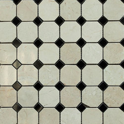 Crema Marfil Octagon Pattern with Black Dots Stone Tile Mosaics - Home Accessories & Decor