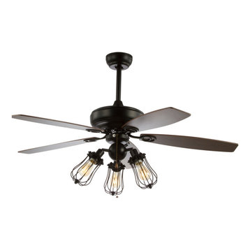 Lucas 52" Caged 3-Light Metal and Wood LED Ceiling Fan, Black