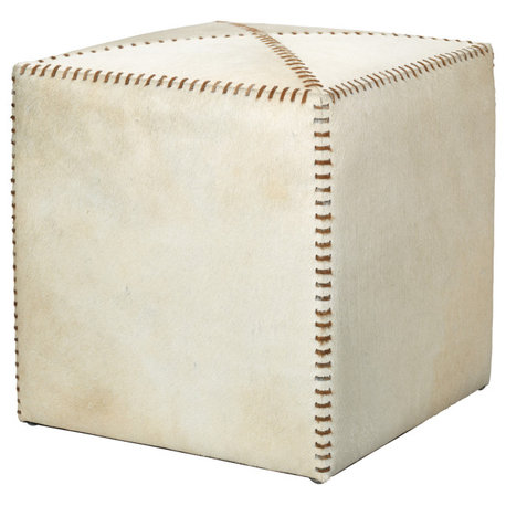 White Hide Ottoman, Small