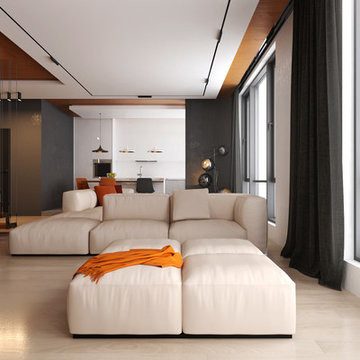 Penthouse interior in the residential complex "Zarechny", Kiev, area 100 sq.m.