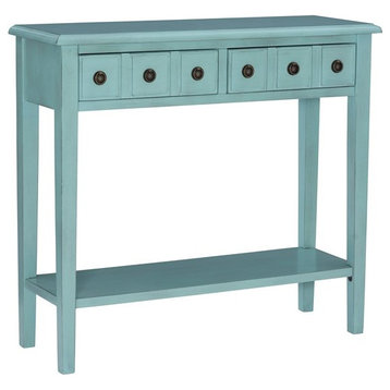 Linon Sadie Wood 38" Console Table in Teal Blue