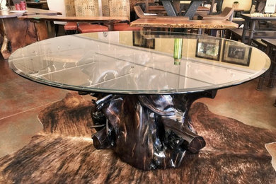 Mesquite Wood Dining Table, Trunk Base with Copper Inlay