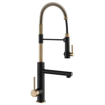 High Arc Kitchen Faucet, Pull Down Sprayer, Black Stainless Steel/Brushed Gold