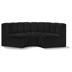 Meridian Furniture - Arc Boucle Fabric Upholstered 3-Pc. Inward Curved Modular Sectional, Black - Give your living room or den the perfect blend of style and versatility with this Arc boucle fabric curved modular Sectional. Part of the Arc modular furniture collection, this Sectional comes upholstered in rich black boucle fabric and features deep channel tufting that adds a touch of luxury while enhancing comfort and support. A seamless combination of form and function, this chair can be used with other Arc pieces to create a myriad of configurations in your well-curated room.