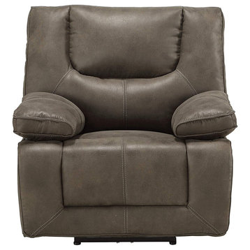 Contemporary Power Recliner, Gray Leather Air Seat With Padded Arms and USB Port