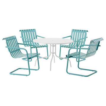 Crosley Furniture Gracie 5 Piece Retro Metal Patio Dining Set in Blue and White