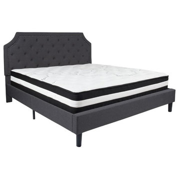 Flash Furniture King Platform Panel Bed and Mattress in Dark Gray