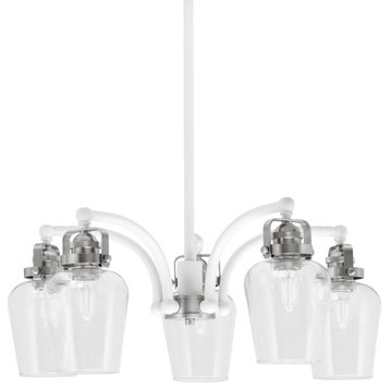Easton, 5 Light, Chandelier, White & Brushed Nickel Finish, 5" Clear Bubble