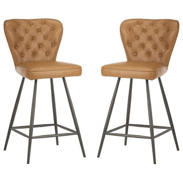 Safavieh Ashby 26" Leather Swivel Counter Stool in Camel (Set of 2)