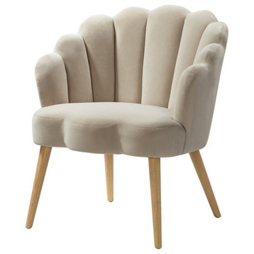 Velvet Upholstered Arm Chair With Tufted Back, Tan