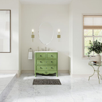 34 Inch Distressed Green Daleville Cottage Style Bathroom Sink Vanity, Green, 34", Single Sink, Freestanding