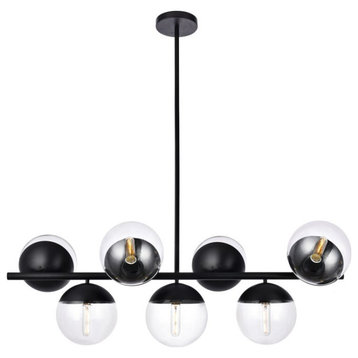 Midcentury Modern Black And Clear 7-Light Pendant
