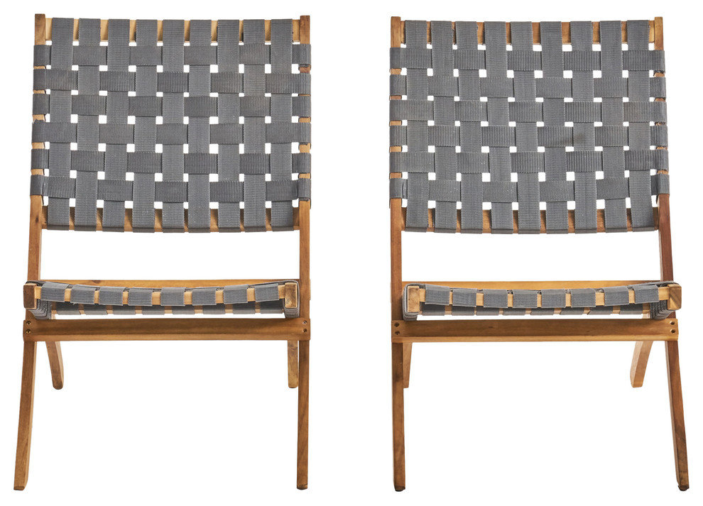 Riley Outdoor Acacia Wood Foldable Chairs, Set of 2 Modern Outdoor Folding Chairs by