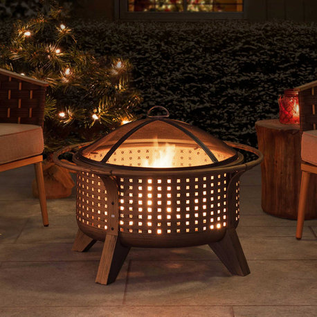 Sunjoy 30" Woven Round Wood Burning Firepit for Outside