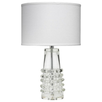Classic Elegant Beaded Art Glass Clear Table Lamp 24 in Studded Column Shape