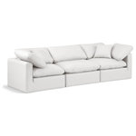 Meridian Furniture - Indulge Upholstered Modular Sofa, Cream, 3-Piece: 1 Armless Chair, 2 Corner Chair, Fiber Stuffed Vegan Leather - Experience ultimate comfort and style with our cream vegan leather Indulge Sofa. The luxurious vegan leather will elevate the aesthetic of any room. This sofa provides ample space for you to relax while its modular build offers the option of unlimited configurations. Whether you're looking to add a stylish element to your living room or a comfortable seating option to your bedroom, this sofa is the perfect choice.