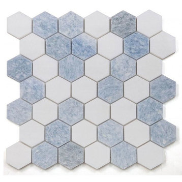Mosaics Tile Marble Toscano Aphrodite Hexagon 2x2 - Crystal Ocean - Floors Walls
