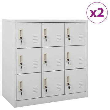 vidaXL Locker Cabinet Office Storage Cabinet File Cabinet Light Gray Steel, Light Gray, 2 Pcs 1 Piece, With 9 Lockers