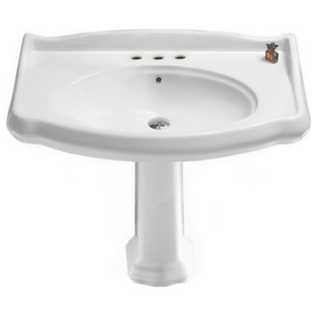 Classic-Style White Ceramic Pedestal Sink, Three Hole