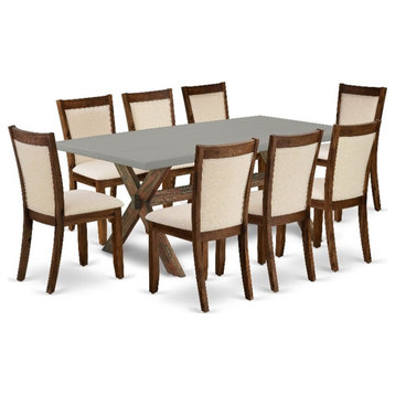 X797MZN32-9 Wooden Table and 8 Light Beige Chairs - Distressed Jacobean Finish