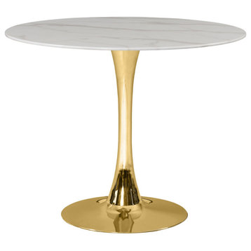 The Luna Dining Table, 36", Gold, Midcentury, Round