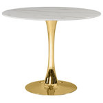 Meridian Furniture - Holly Faux Marble Top Dining Table, Gold Base, 36" Round Top - Add the Holly 36" dining table to your kitchen, den or office to enjoy its petite size and elegant lines. The tabletop is made of 10MM thick glass with a glamorous marble veneer. A shiny gold pedestal base adds to the appeal of this gorgeous piece, and lets it fit into smaller spaces comfortably. Choose from a wide array of available matching chair styles to complete your contemporary style decor.