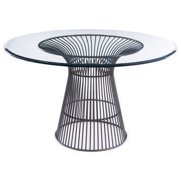 Modrest Chandler Modern Round Glass and Black Stainless Steel Dining Table