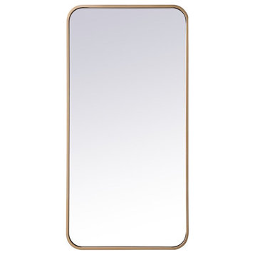 Elegant Decor Evermore 18x36" Soft Corner Metal Rectangular Mirror in Brass