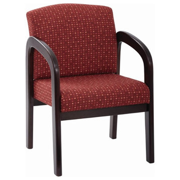 Fabric Mahogany Finish Wood Visitor Chair in Ruby Red Fabric